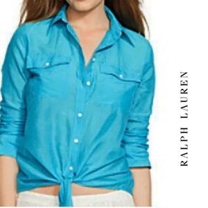 Ralph Lauren Silk Front Tie Button Down Shirt